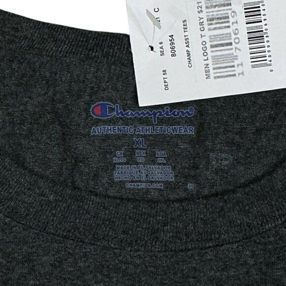 Champion Men's T Shirt Crew Neck Short Sleeve C Logo Unisex Charcoal Gray XL - Picture 12 of 16